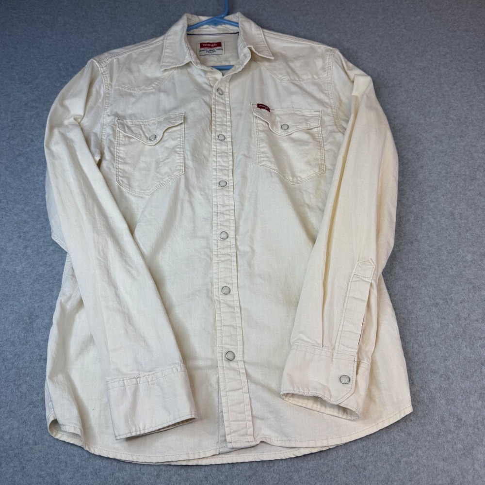 Wrangler Mens Cream Pearl Snap Western Shirt Long Sleeve Off White Small